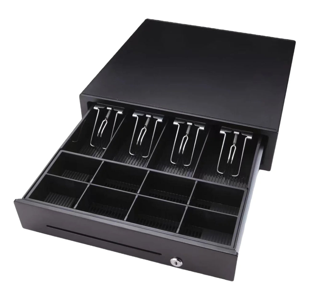 Cajón Monedero Metálico Automático POS (4 Billetes / 8 Monedas - RJ11 / USB)