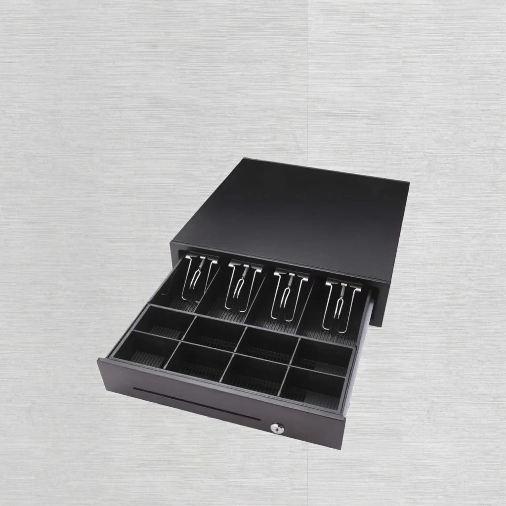 Cajón Monedero Metálico Automático POS (4 Billetes / 8 Monedas - RJ11 / USB)